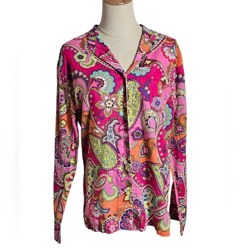 Vera Bradley Pink Vibrant Paisley Women's Button Down Top